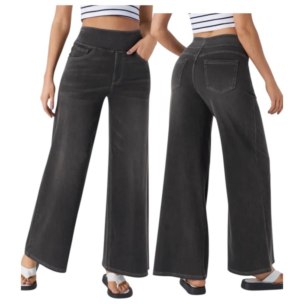 NWT Halara Flex High Waisted Pockets Baggy Wide Leg Jeans Denim Carbon Black M